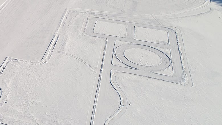 Top view of urban track on the lake.