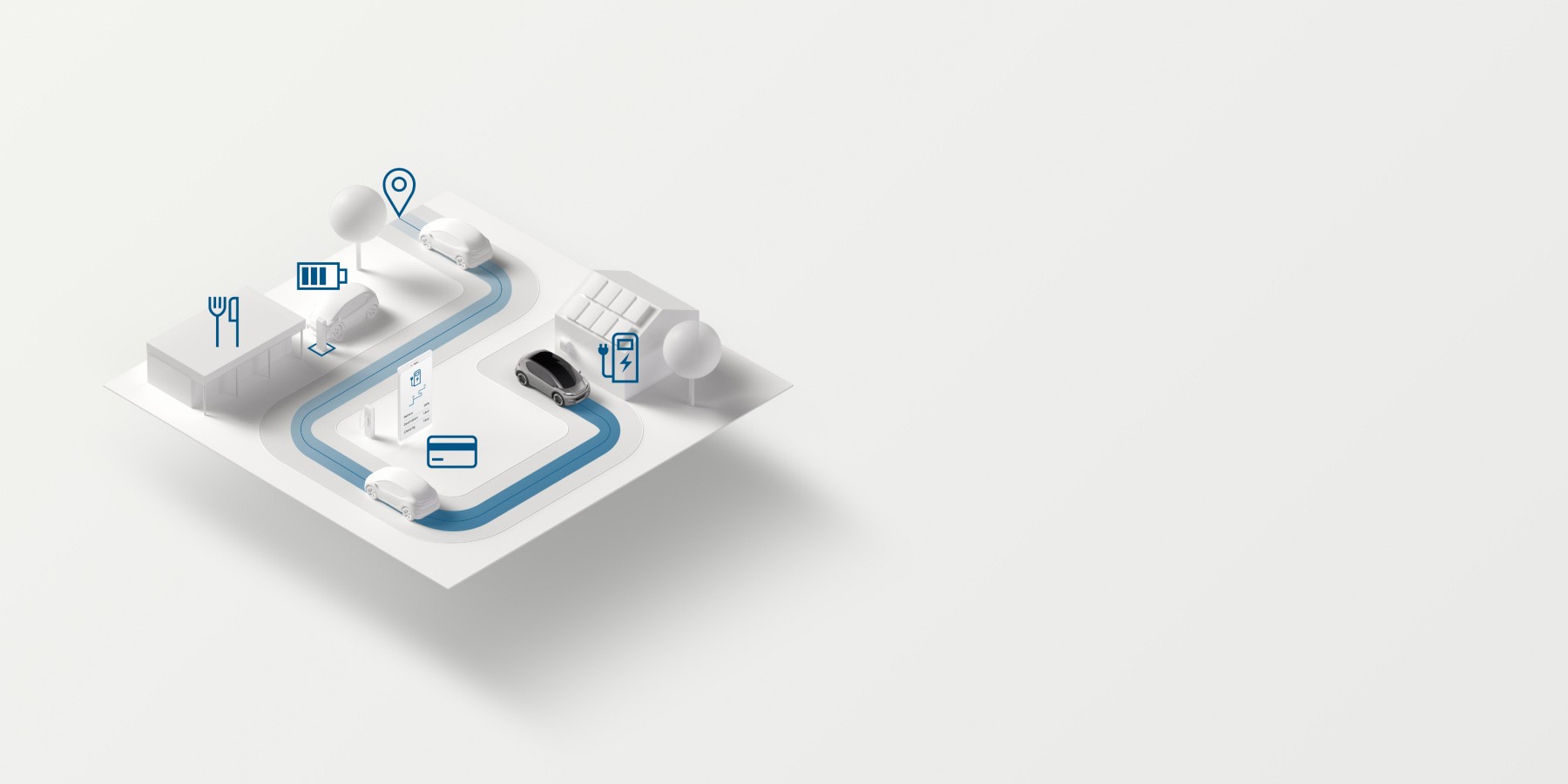 Abstract 3D visualization showing the applications of Bosch solutions for passenger cars and light commercial vehicles.